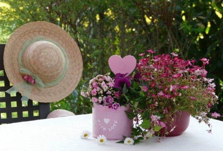 Flowers for mom, set on a table outdoors