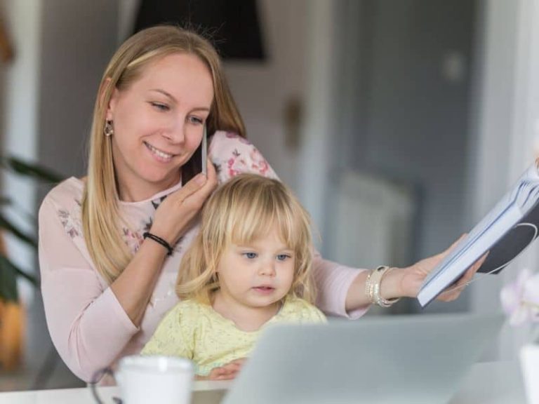 Young mother working from home