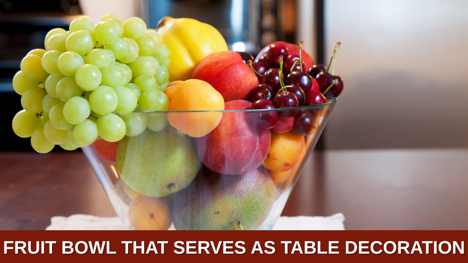 a bowl filled with fruit that also serves as table decoration. 