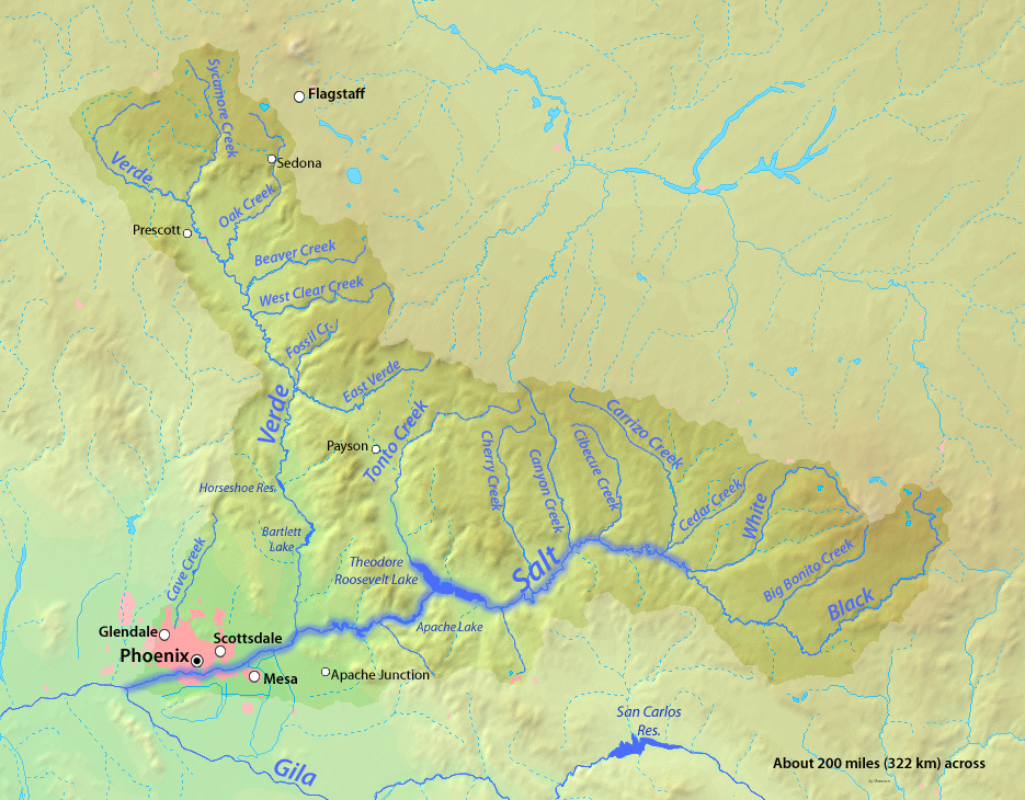 Map showing the Salt River in Arizona and its tributaries.