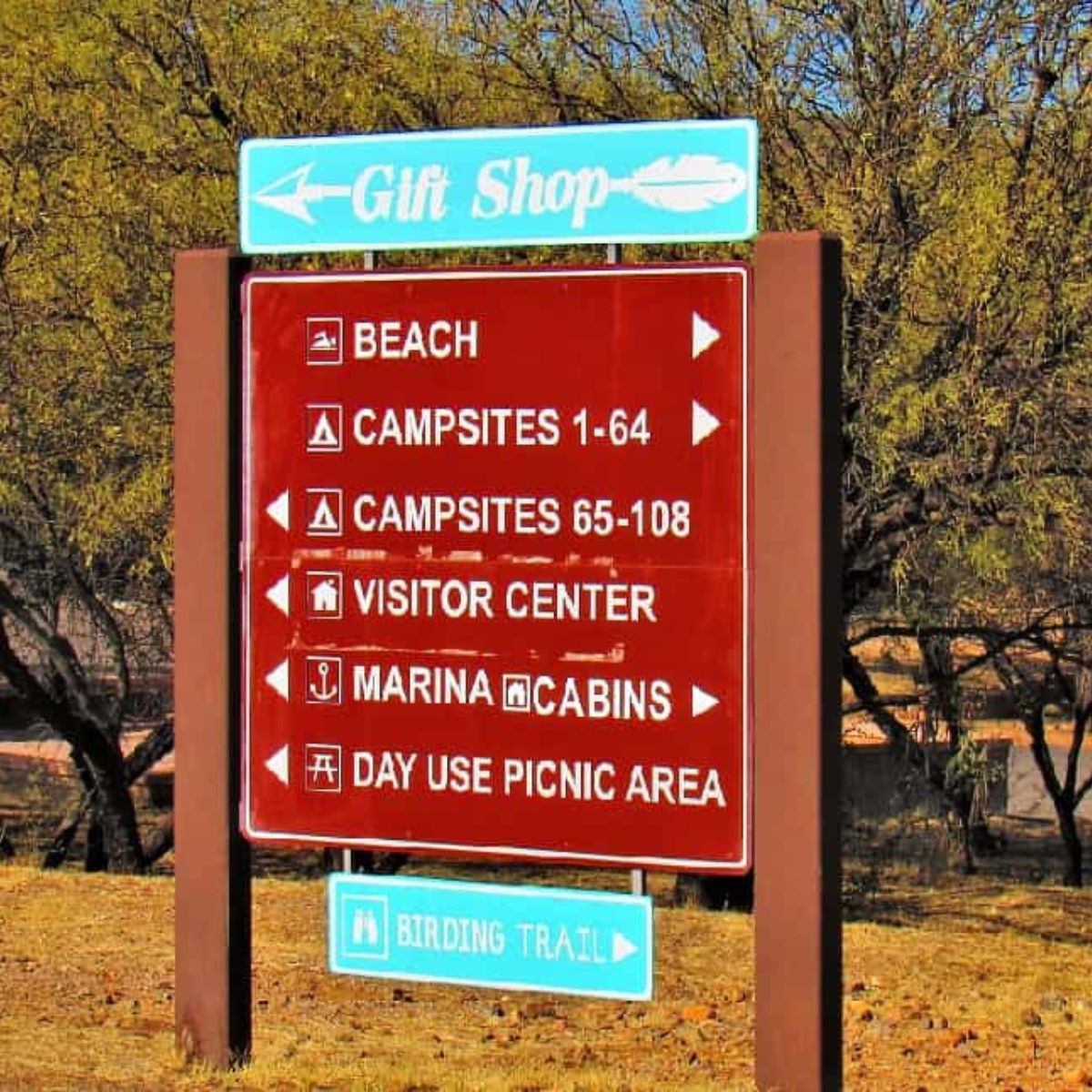 Directions sign at Patagonia State Park. 