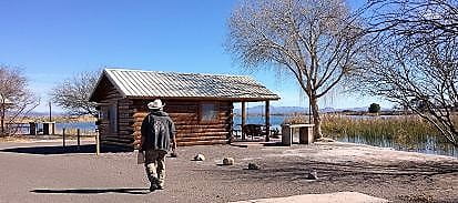 log cabin by the lake.