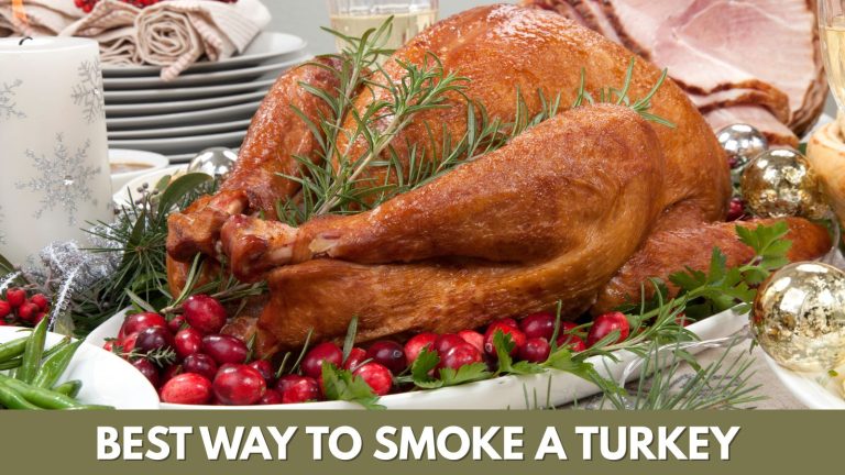 Smoked turkey on a tray, garnished with fresh cranberries and herbs, ready for Thanksgiving or Christmas dinner.
